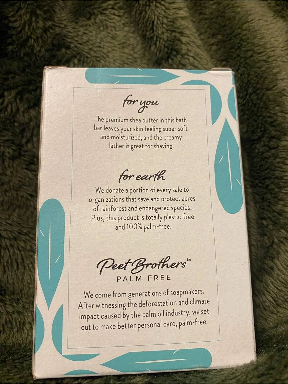 Peet Brothers Coconut & Vanilla Shea Butter Bath Bar - White & Teal Packaging